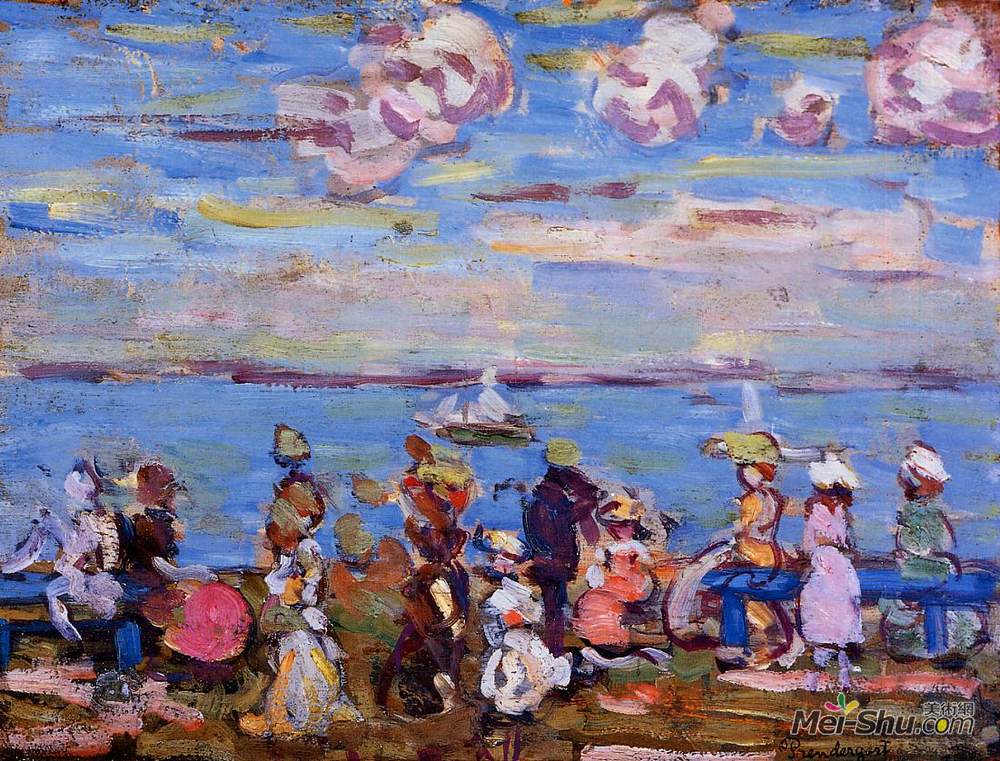 莫里斯·普雷德加斯特(Maurice Prendergast)高清作品《4号沙滩场景》