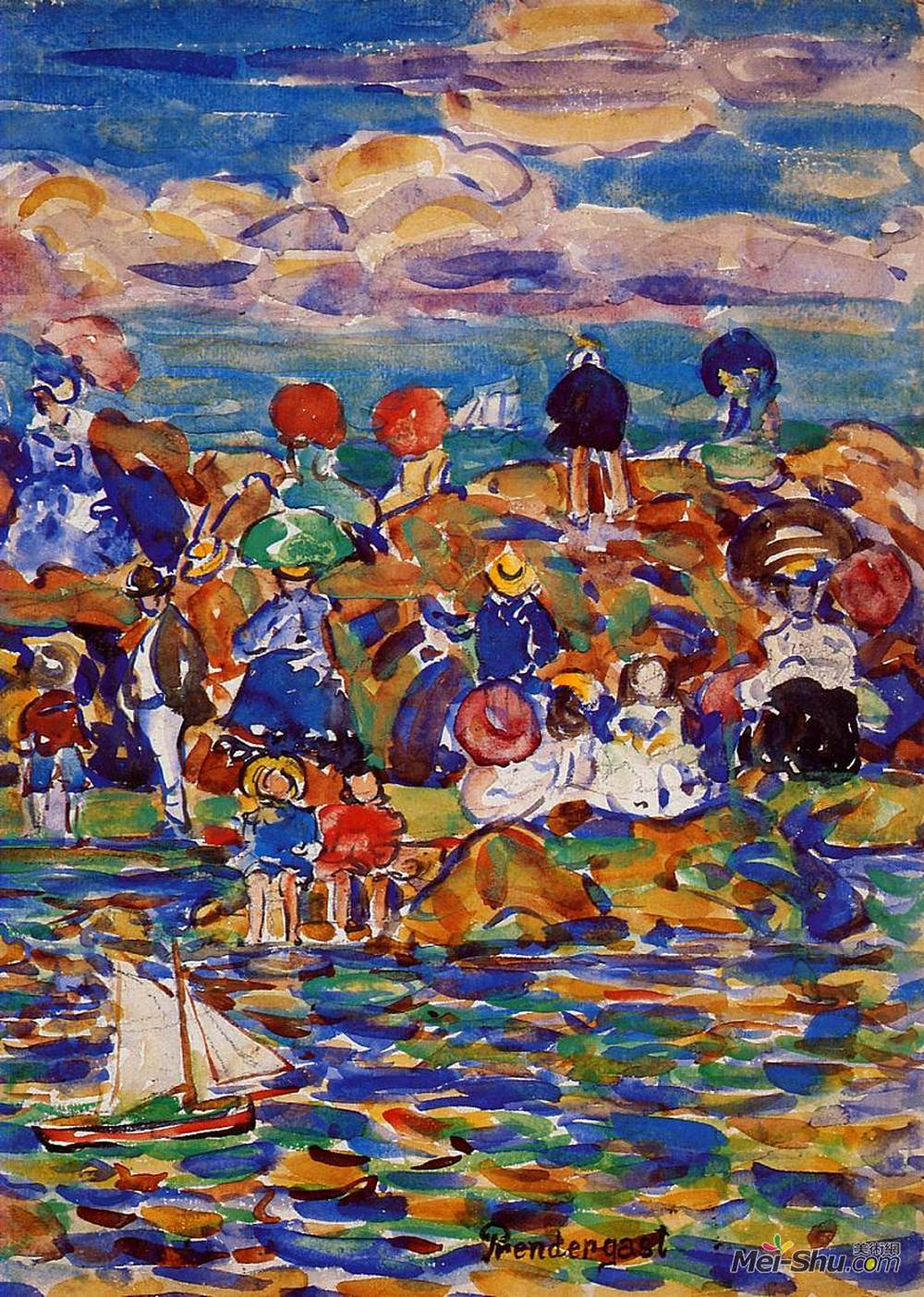 莫里斯·普雷德加斯特(Maurice Prendergast)高清作品《圣马洛海滩》