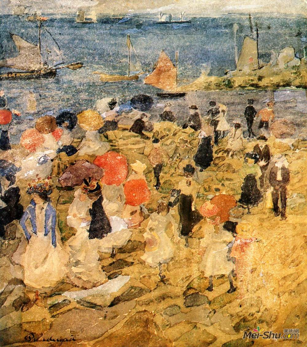 莫里斯·普雷德加斯特(Maurice Prendergast)高清作品《早期海滩》