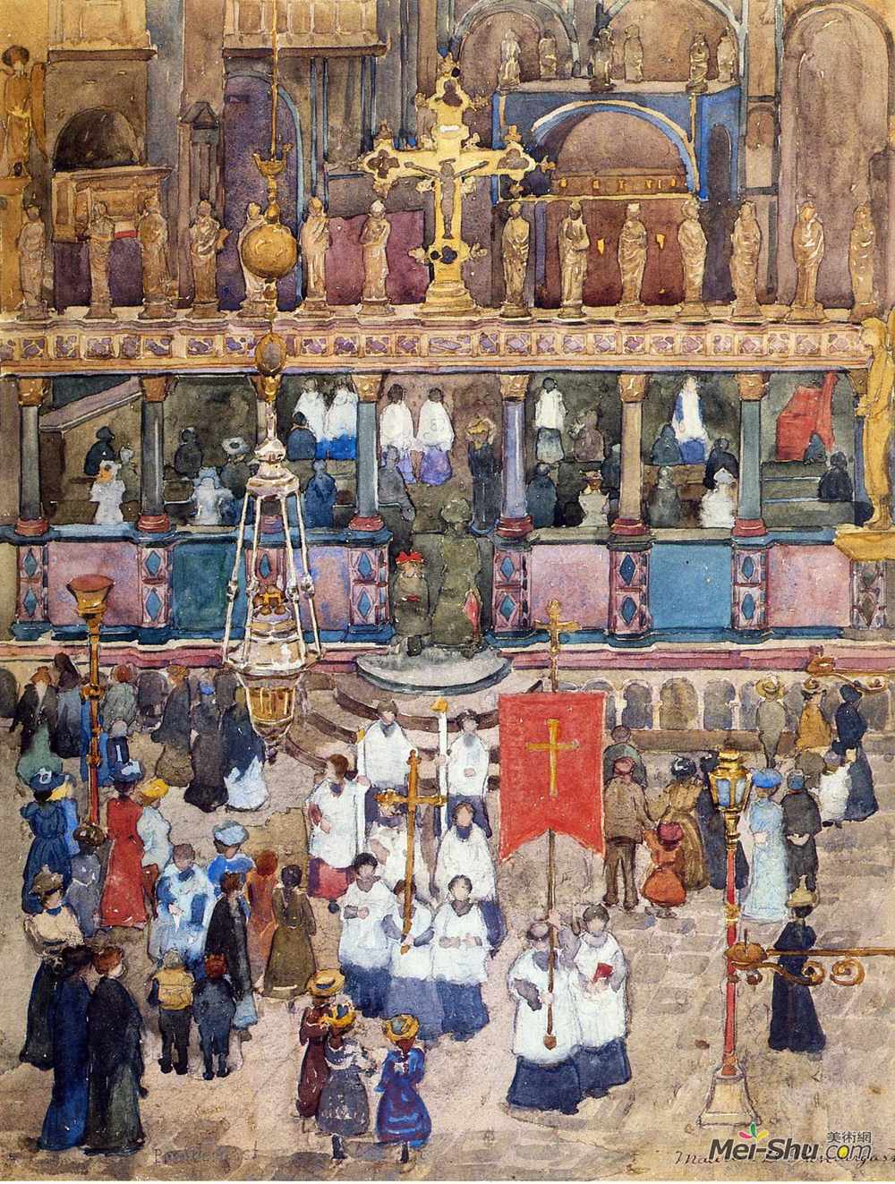 莫里斯·普雷德加斯特(Maurice Prendergast)高清作品《复活节游行，圣马克》