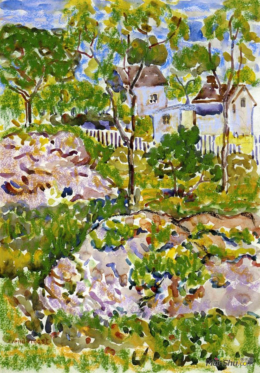 莫里斯·普雷德加斯特(Maurice Prendergast)高清作品《新英格兰农舍》
