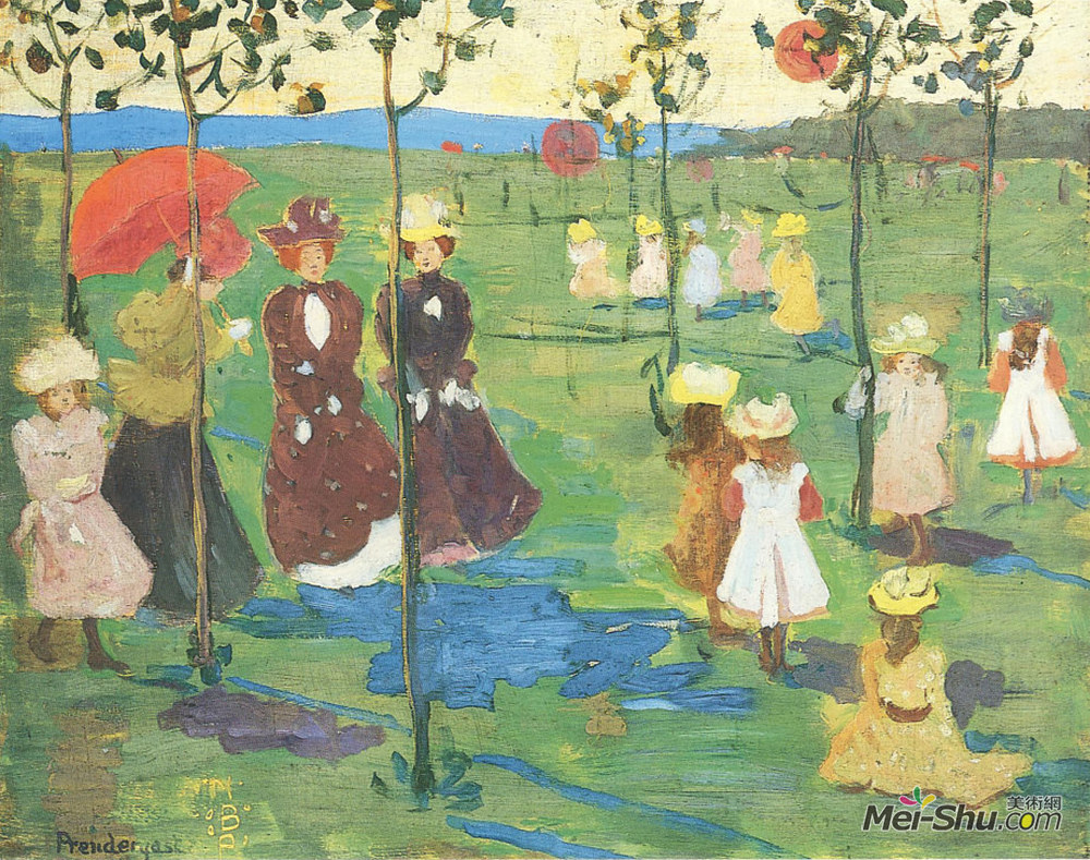 莫里斯·普雷德加斯特(Maurice Prendergast)高清作品《波士顿富兰克林公园》