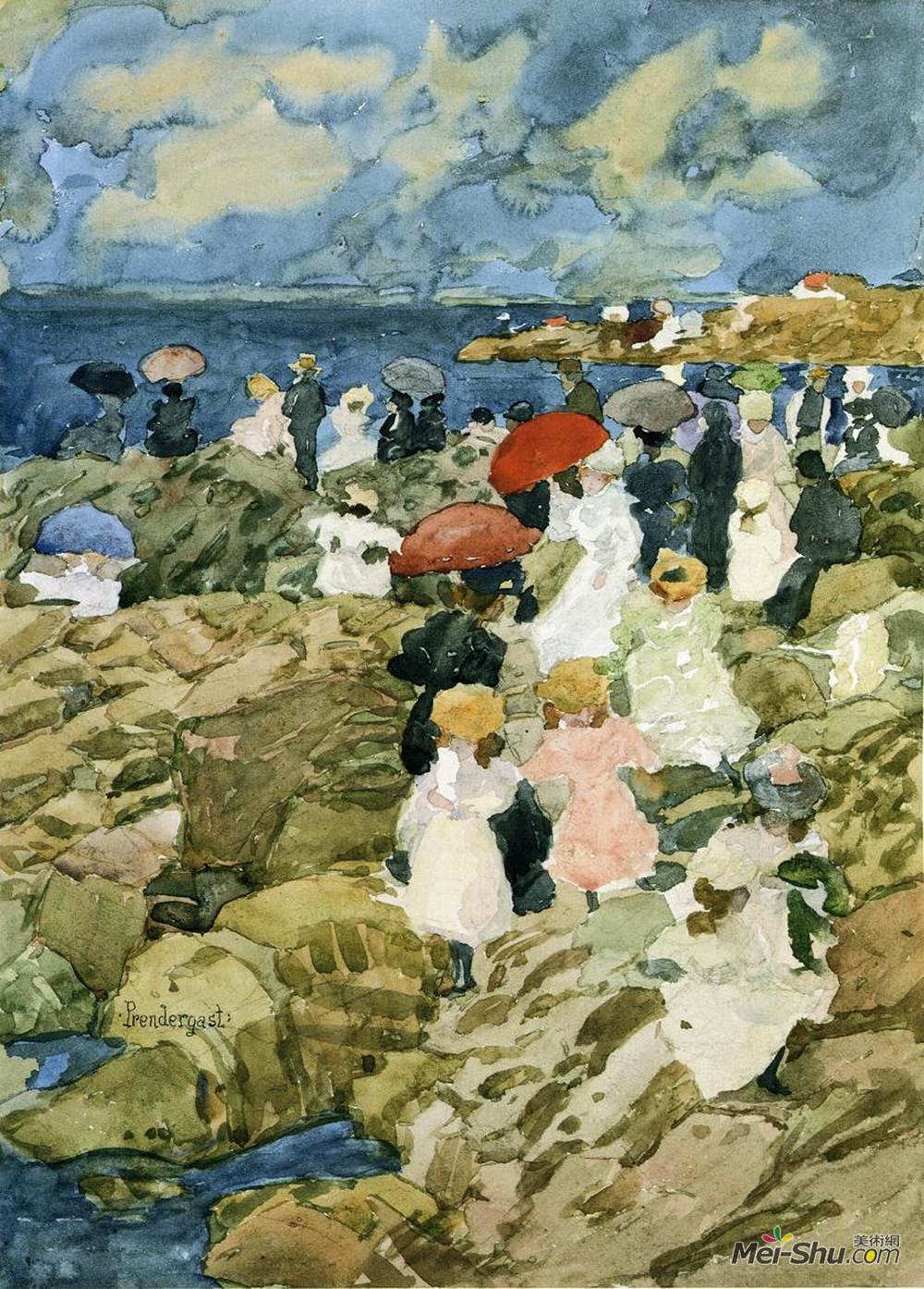 莫里斯·普雷德加斯特(Maurice Prendergast)高清作品《手帕点（滨海景区）》