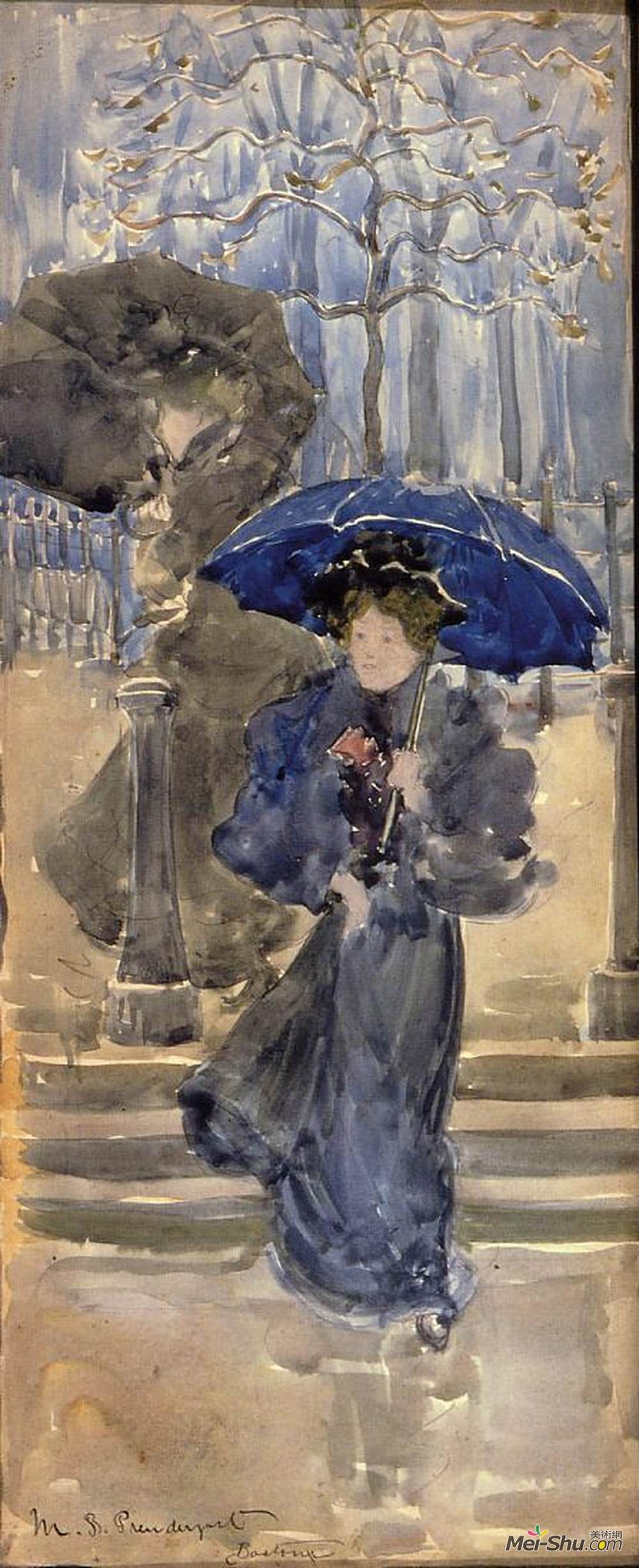 莫里斯·普雷德加斯特(maurice prendergast)高清作品《雨中的女士们