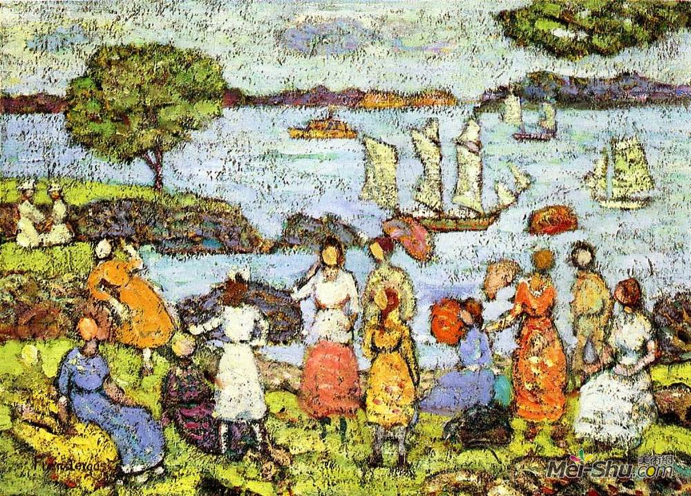 莫里斯·普雷德加斯特(Maurice Prendergast)高清作品《下午晚些时候，新英格兰》