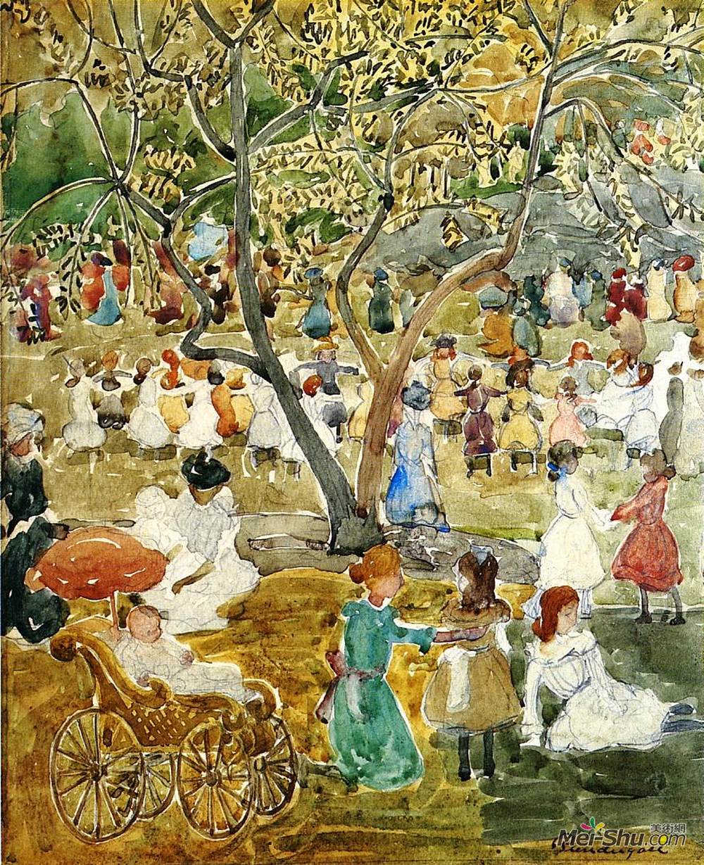 莫里斯·普雷德加斯特(Maurice Prendergast)高清作品《五月党（也称五一，中央公园）》