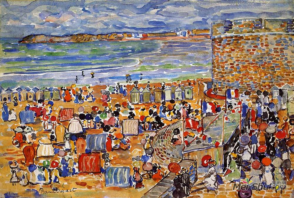 莫里斯·普雷德加斯特(Maurice Prendergast)高清作品《圣马洛海滩上。》