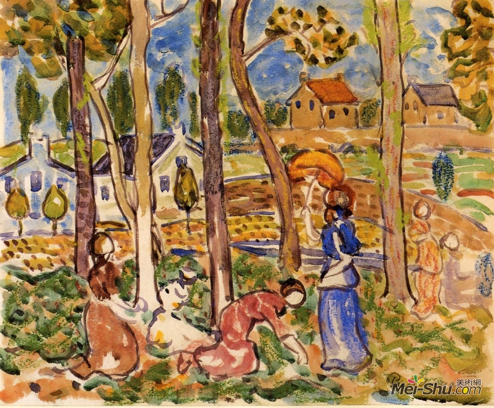 莫里斯·普雷德加斯特(Maurice Prendergast)高清作品《摘草莓》