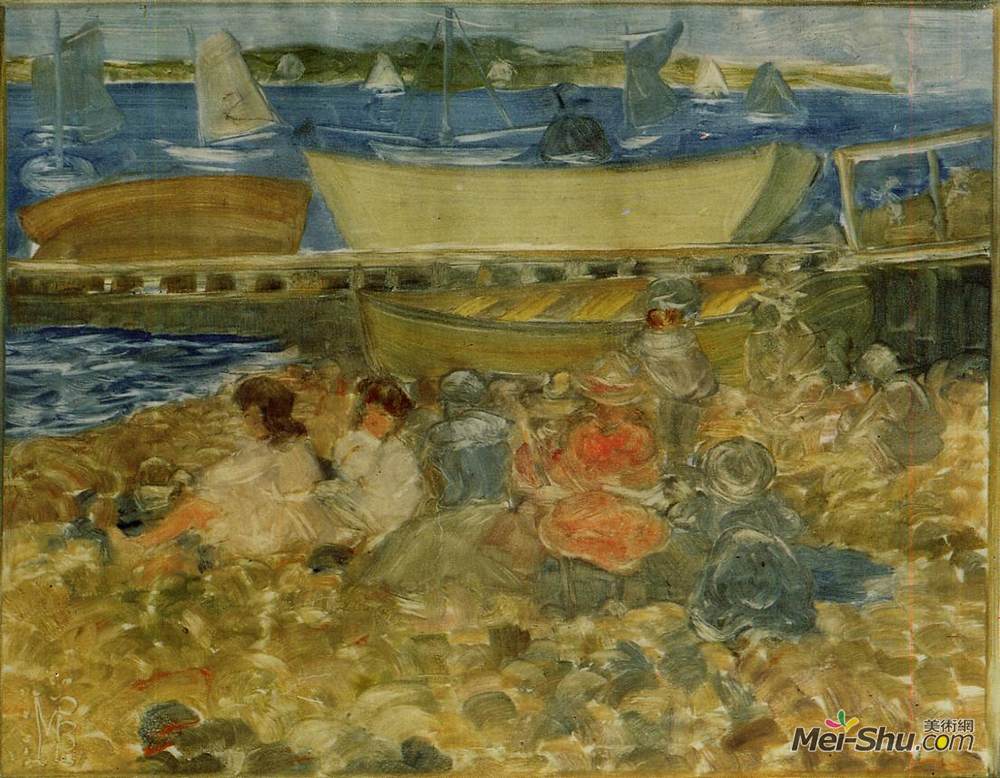 莫里斯·普雷德加斯特(Maurice Prendergast)高清作品《船坞儿童游戏》