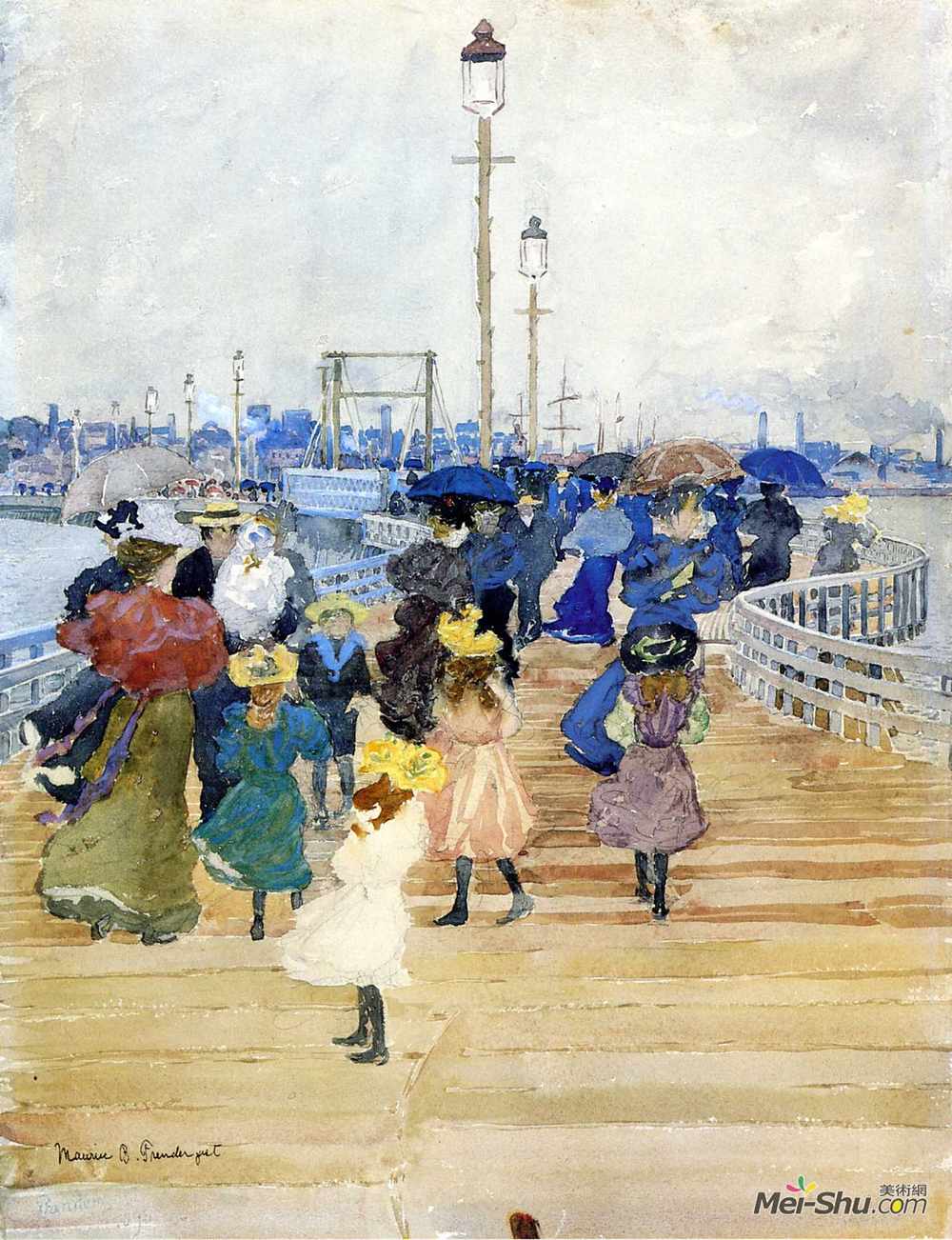 莫里斯·普雷德加斯特(Maurice Prendergast)高清作品《南波士顿码头（又名大西洋城码头）》