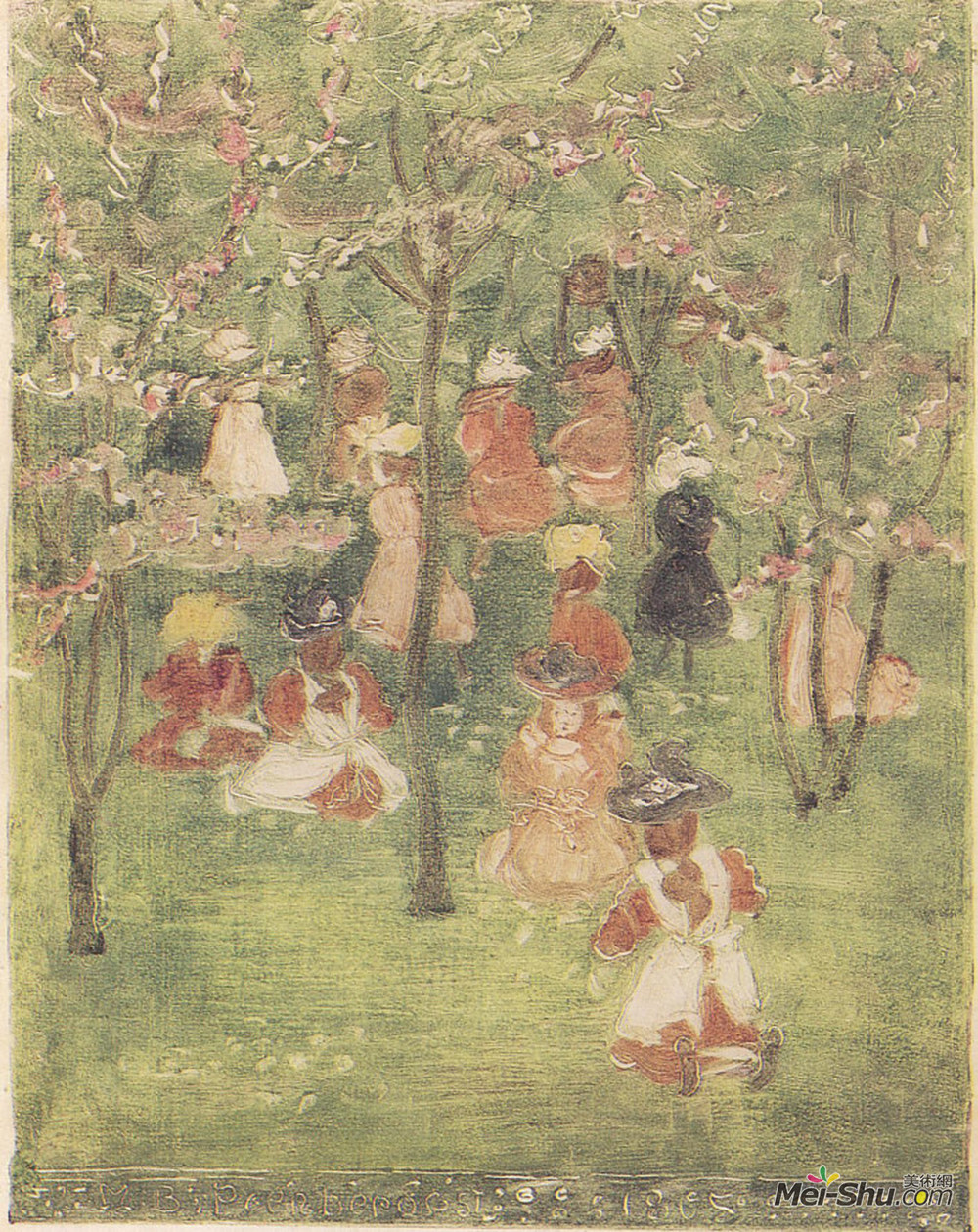 莫里斯·普雷德加斯特(Maurice Prendergast)高清作品《富兰克林公园的春天》