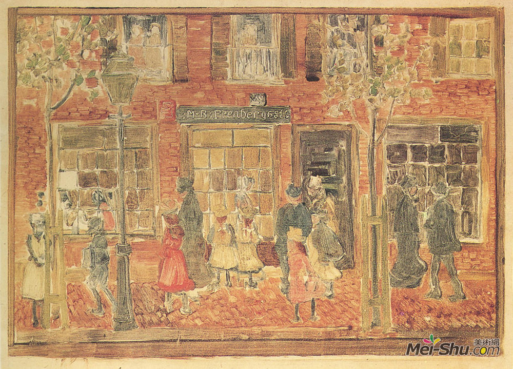 莫里斯·普雷德加斯特(Maurice Prendergast)高清作品《街景》