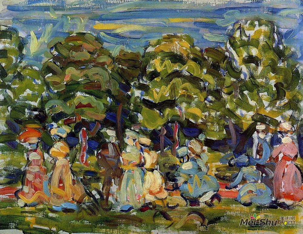 莫里斯·普雷德加斯特(Maurice Prendergast)高清作品《公园里的夏天》