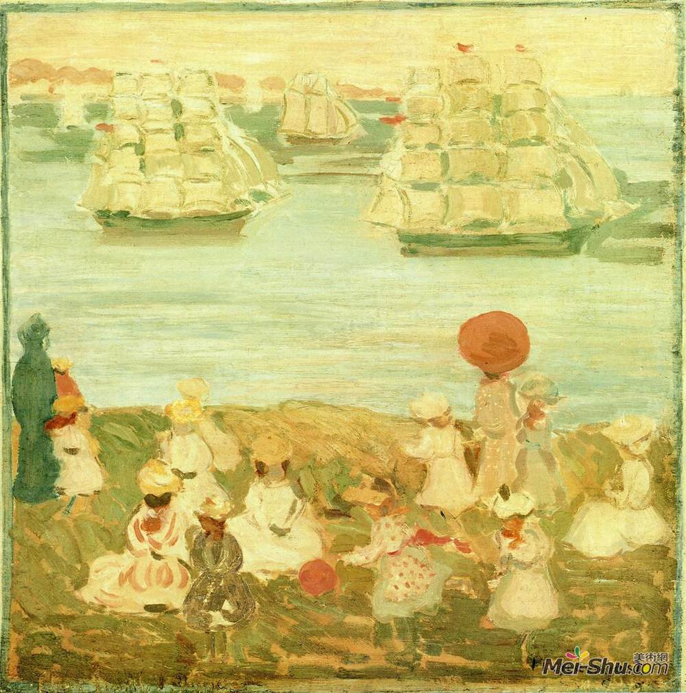 莫里斯·普雷德加斯特(Maurice Prendergast)高清作品《美丽的船（也称为轮船）》