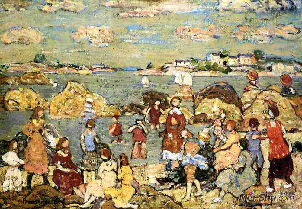 莫里斯·普雷德加斯特(Maurice Prendergast)高清作品《海边》