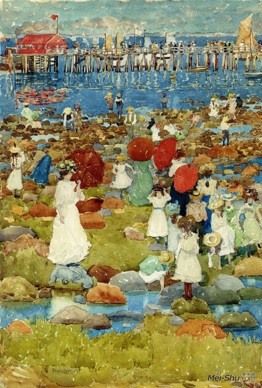 莫里斯·普雷德加斯特(Maurice Prendergast)高清作品《奥甘奎特石滩》