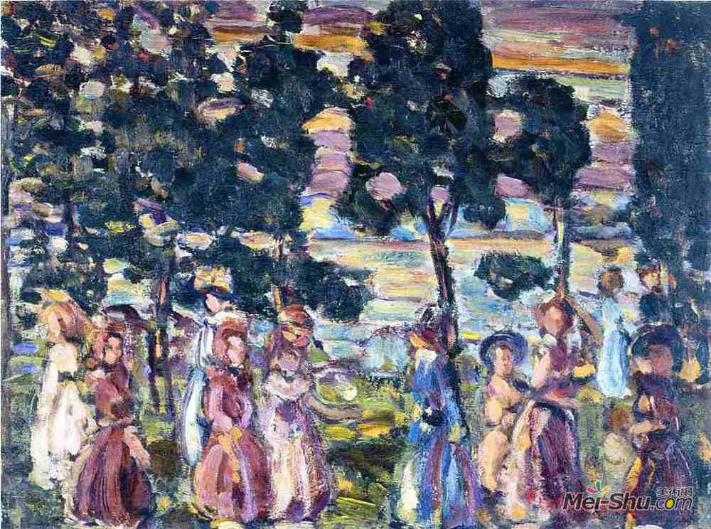 莫里斯·普雷德加斯特(Maurice Prendergast)高清作品《星期日场景》
