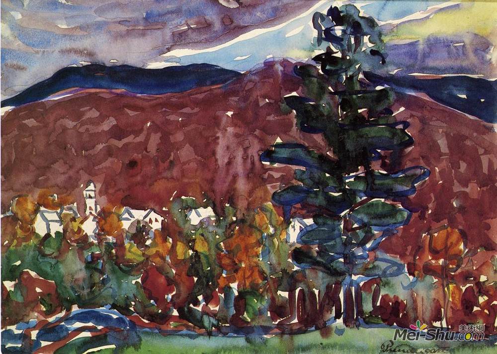 莫里斯·普雷德加斯特(Maurice Prendergast)高清作品《紫金山村》