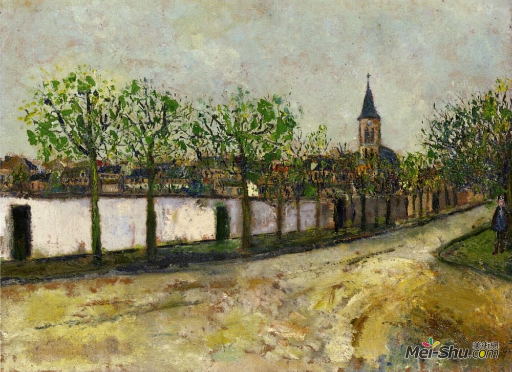莫里斯·郁特里罗(Maurice Utrillo)高清作品《蒙马尼教堂与街道》