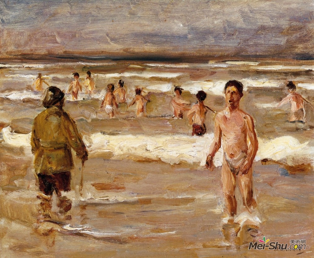 马克思·利伯曼(Max Liebermann)高清作品《儿童在海里洗澡》