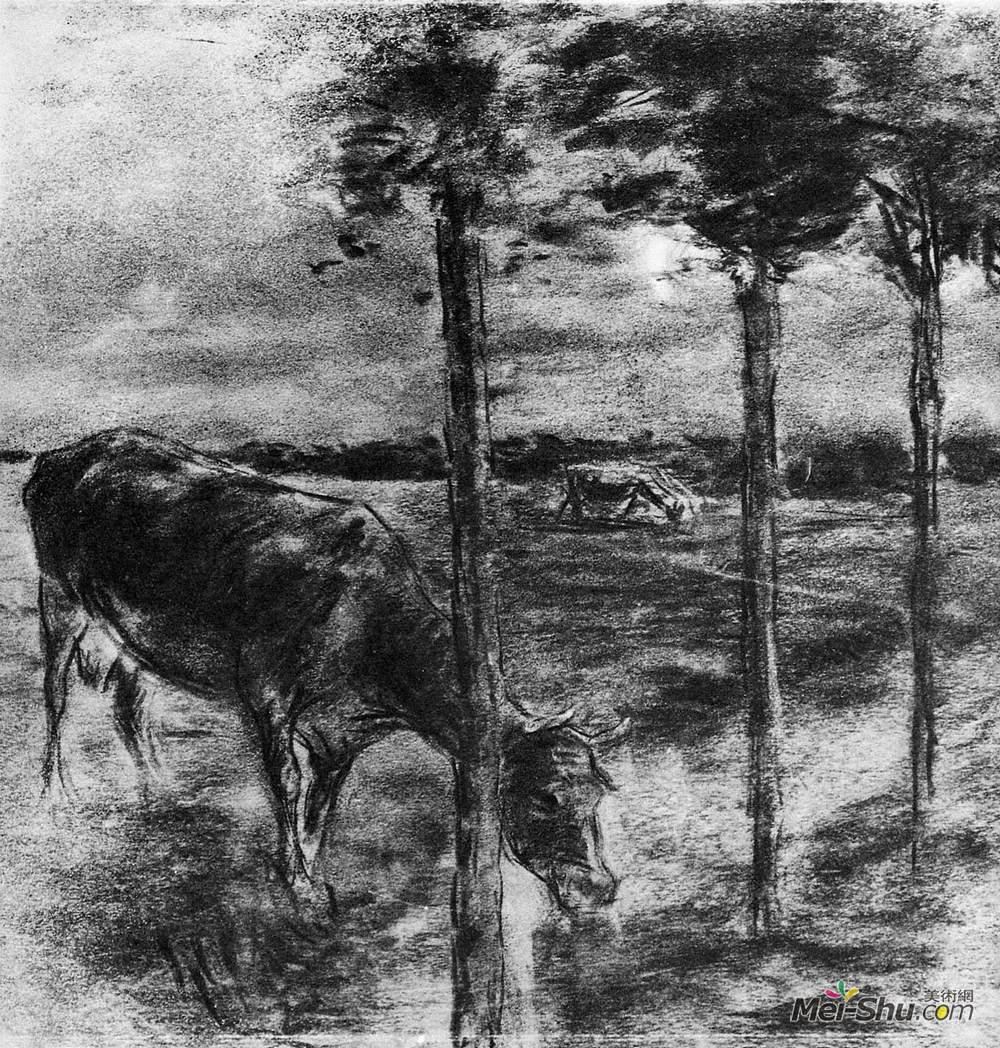 马克思·利伯曼(Max Liebermann)高清作品《饮水奶牛》