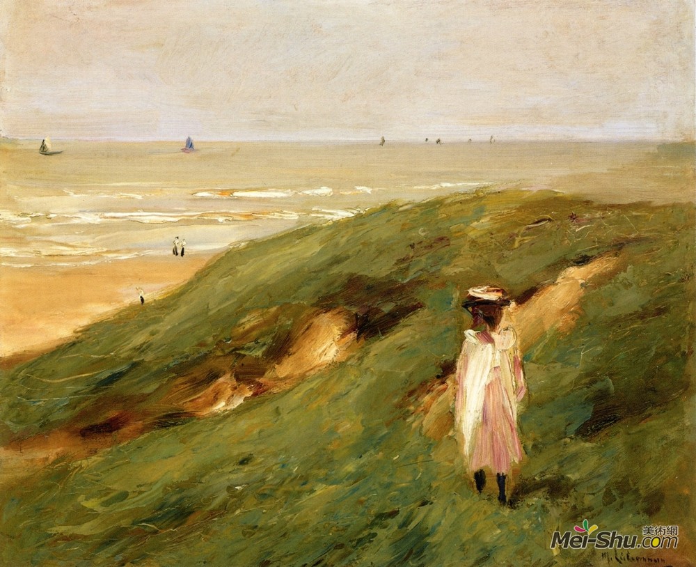 马克思·利伯曼(Max Liebermann)高清作品《诺德维克附近的沙丘带着孩子》