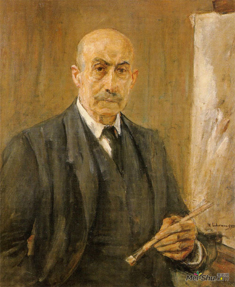 马克思·利伯曼(Max Liebermann)高清作品《带调色板的自画像》