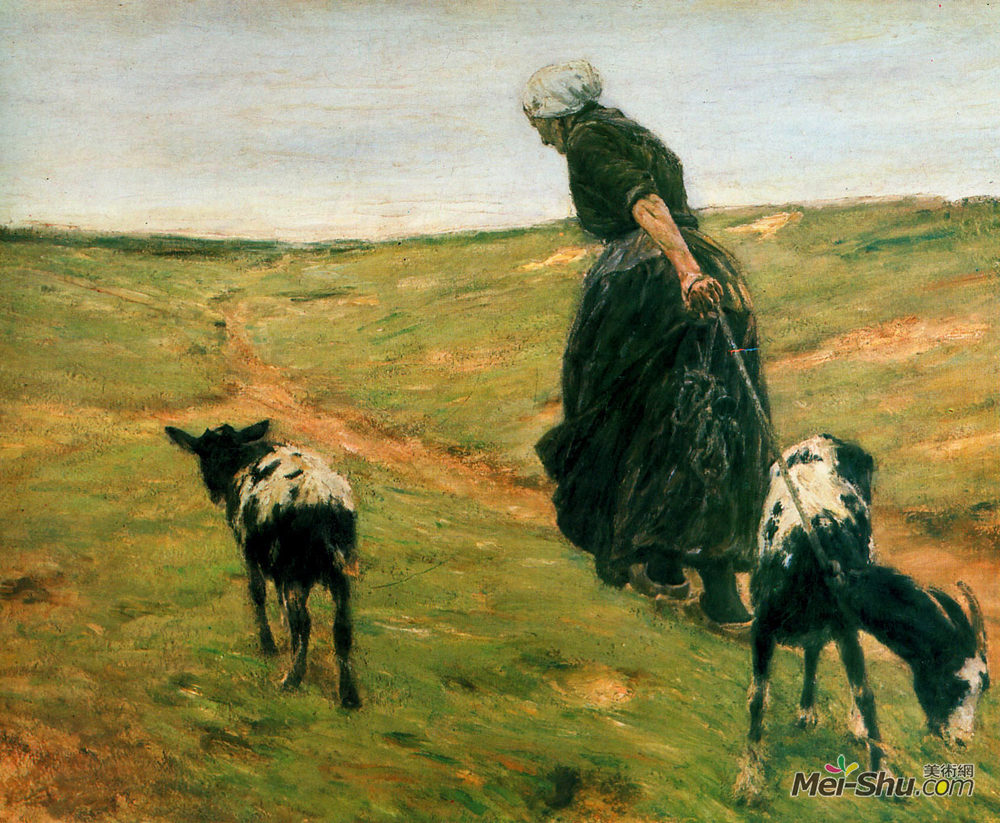 马克思·利伯曼(Max Liebermann)高清作品《沙丘里的女人和她的山羊》