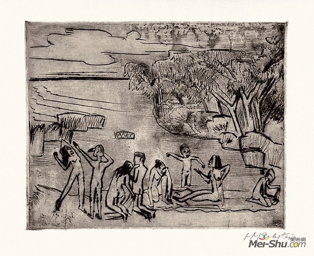 马克斯·佩希斯泰因(Max Pechstein)高清作品《Am Ufer (At the Riverbank)》