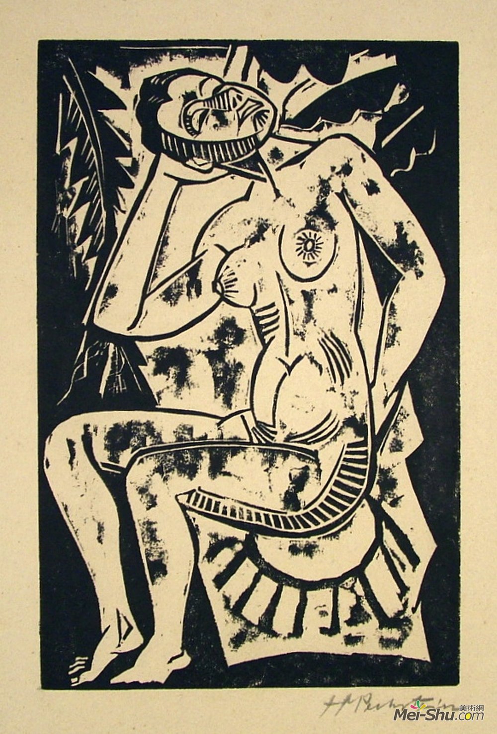 马克斯·佩希斯泰因(Max Pechstein)高清作品《Sitzander Akt (Nude Sitting)》