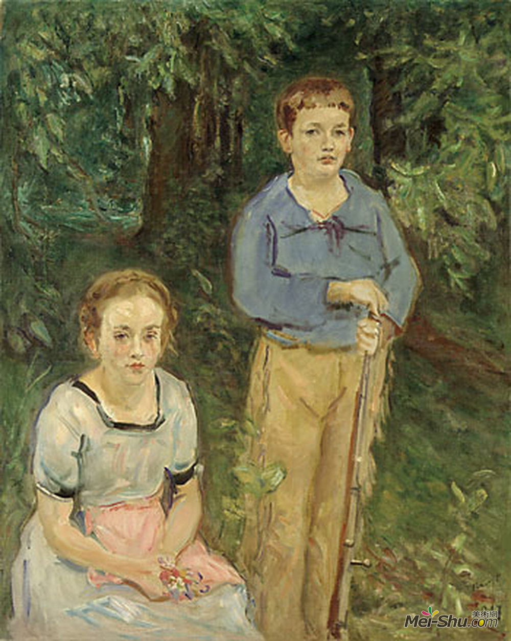 马克思·斯利夫格特(Max Slevogt)高清作品《Portrait of Nina and Wolfgang Slevogt (Children in the Fores》