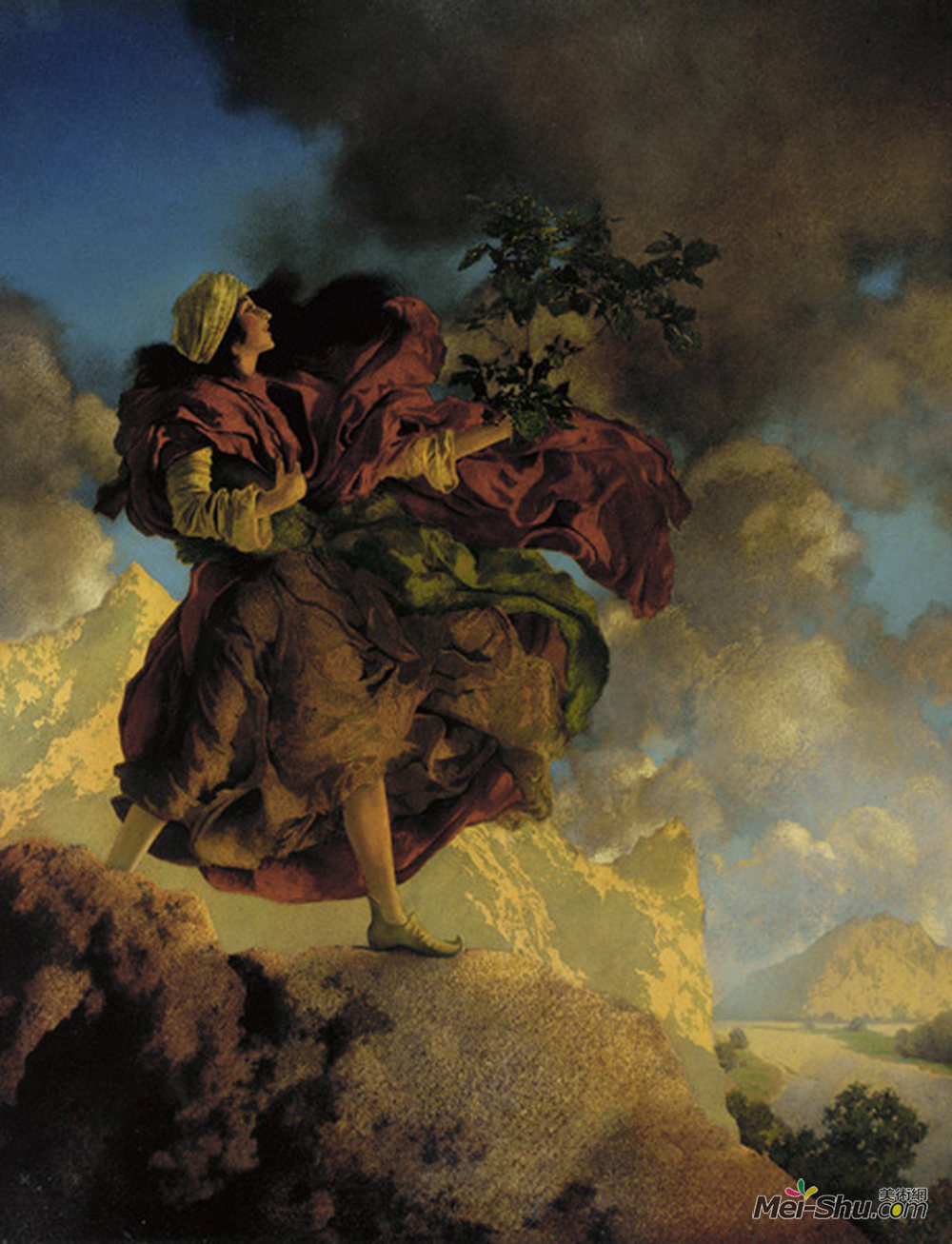 马科斯菲尔德·帕里斯(Maxfield Parrish)高清作品《帕丽莎德公主带回家唱圣诞歌》