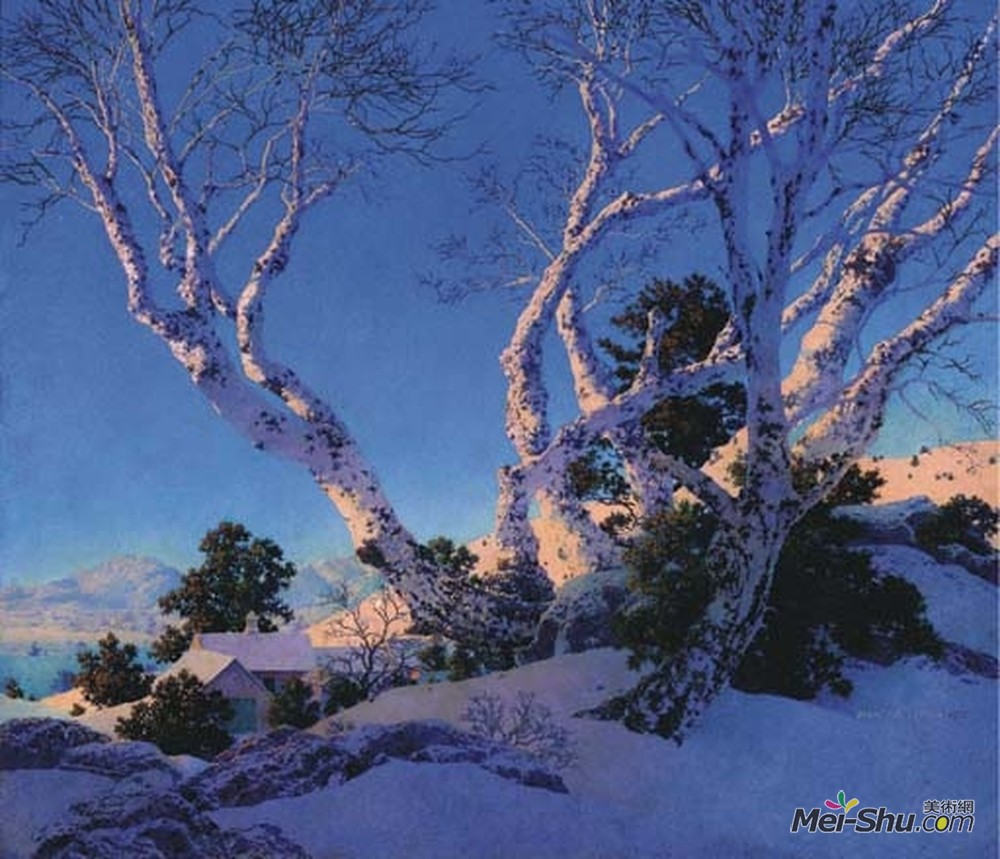 马科斯菲尔德·帕里斯(Maxfield Parrish)高清作品《白桦冬》