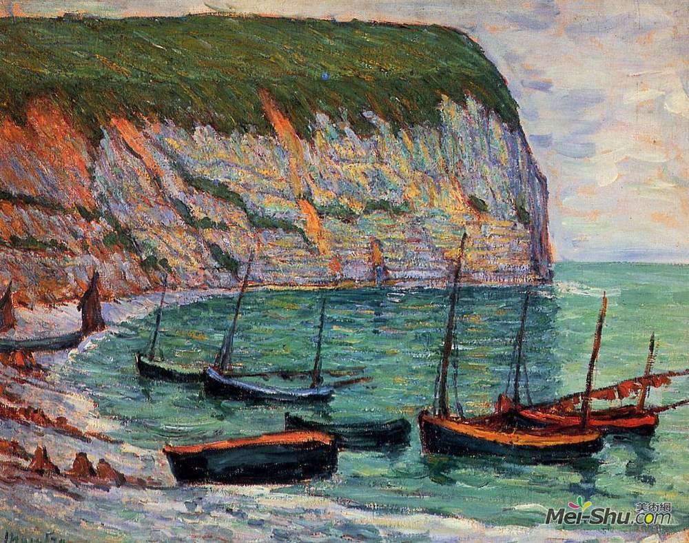 马克西姆·莫弗拉(Maxime Maufra)高清作品《岸上渔船》