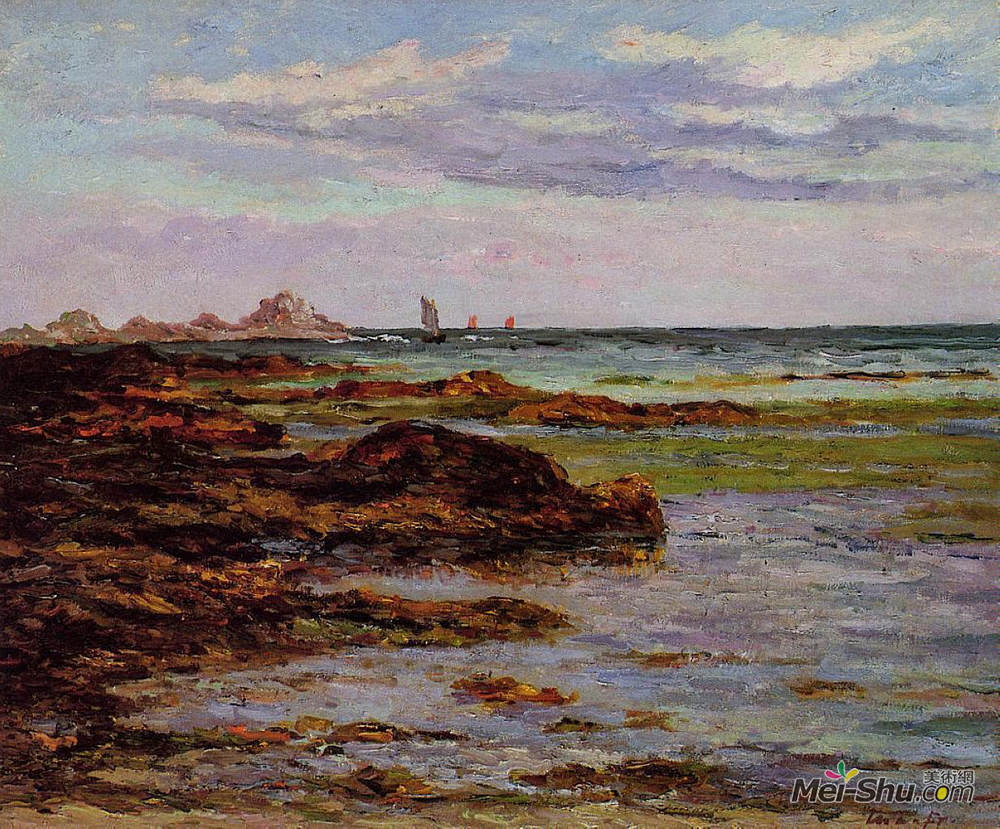 马克西姆·莫弗拉(Maxime Maufra)高清作品《布列塔尼地区海岸线》