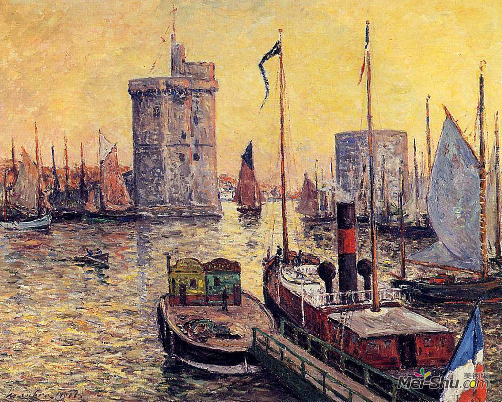 马克西姆·莫弗拉(Maxime Maufra)高清作品《暮色中的罗谢尔港》
