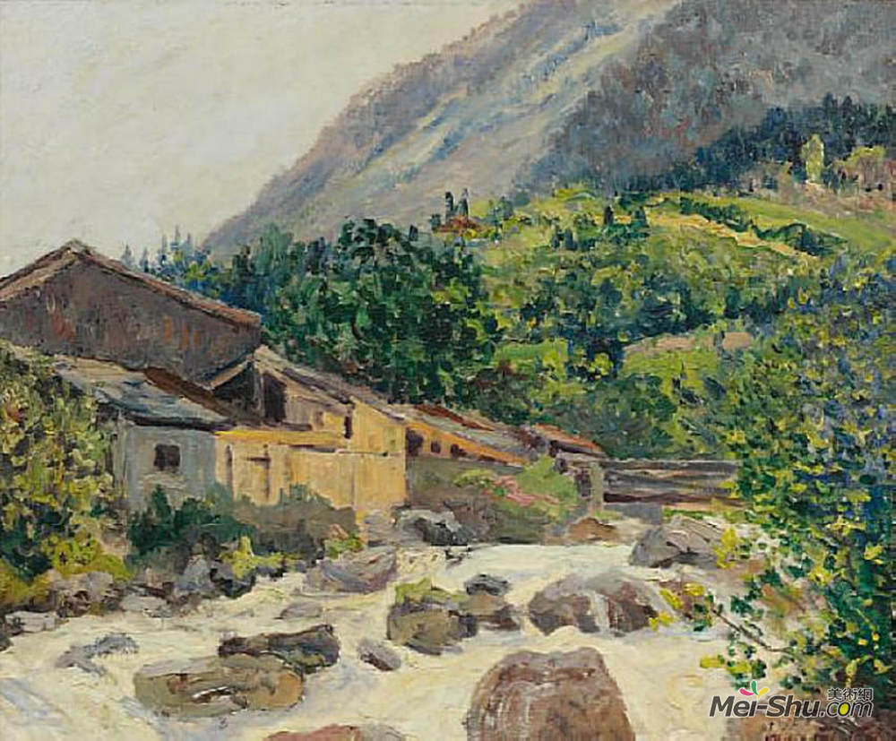 马克西姆·莫弗拉(Maxime Maufra)高清作品《博泽勒河上的村庄》