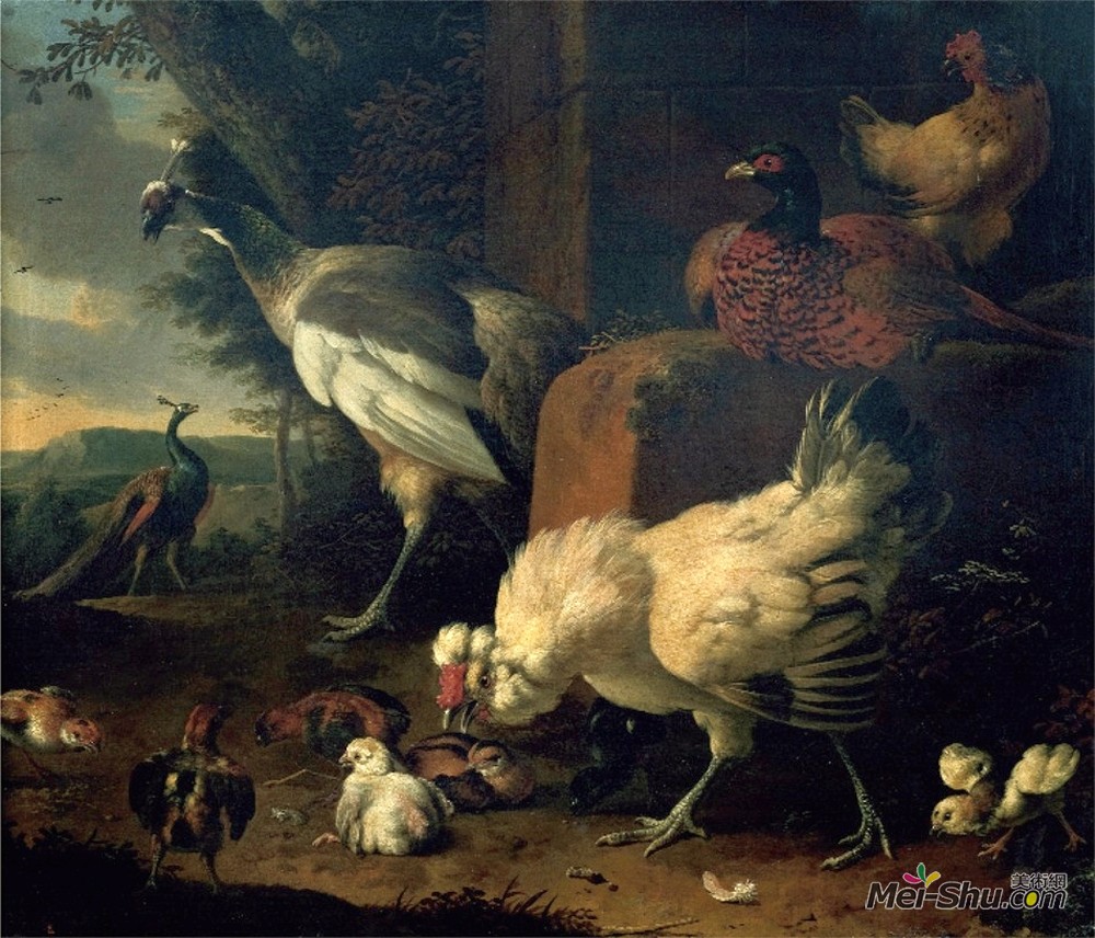梅尔希奥·洪德库特尔(Melchior d'Hondecoeter)高清作品《家禽雉鸡孔雀》