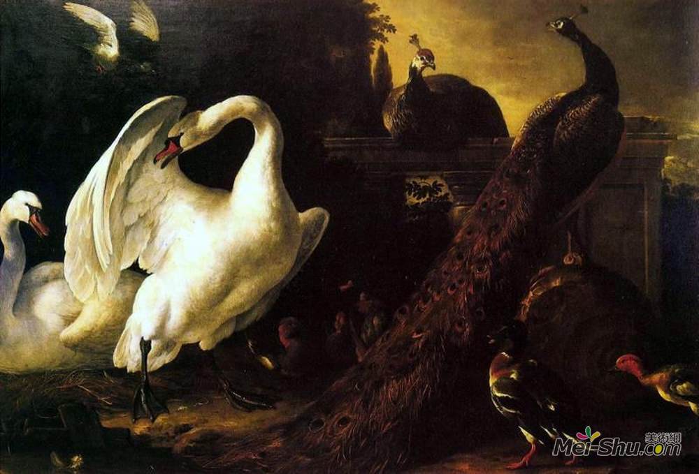 梅尔希奥·洪德库特尔(Melchior d'Hondecoeter)高清作品《天鹅与孔雀》