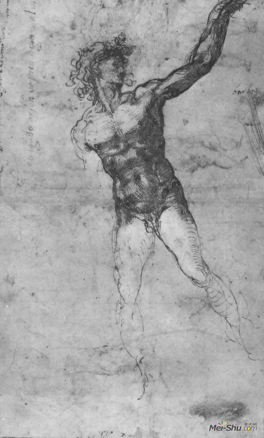 米开朗基罗(Michelangelo)高清作品《Sketch of a Nude Man (study for the "Battle of Casc》