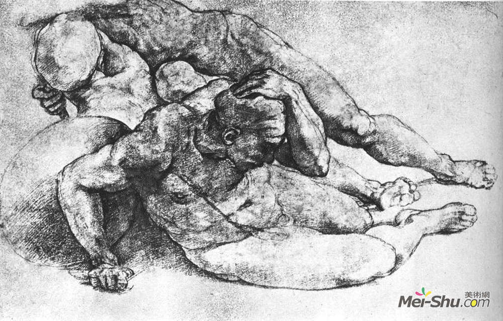 米开朗基罗(Michelangelo)高清作品《三位男性人物研究（拉斐尔之后）》