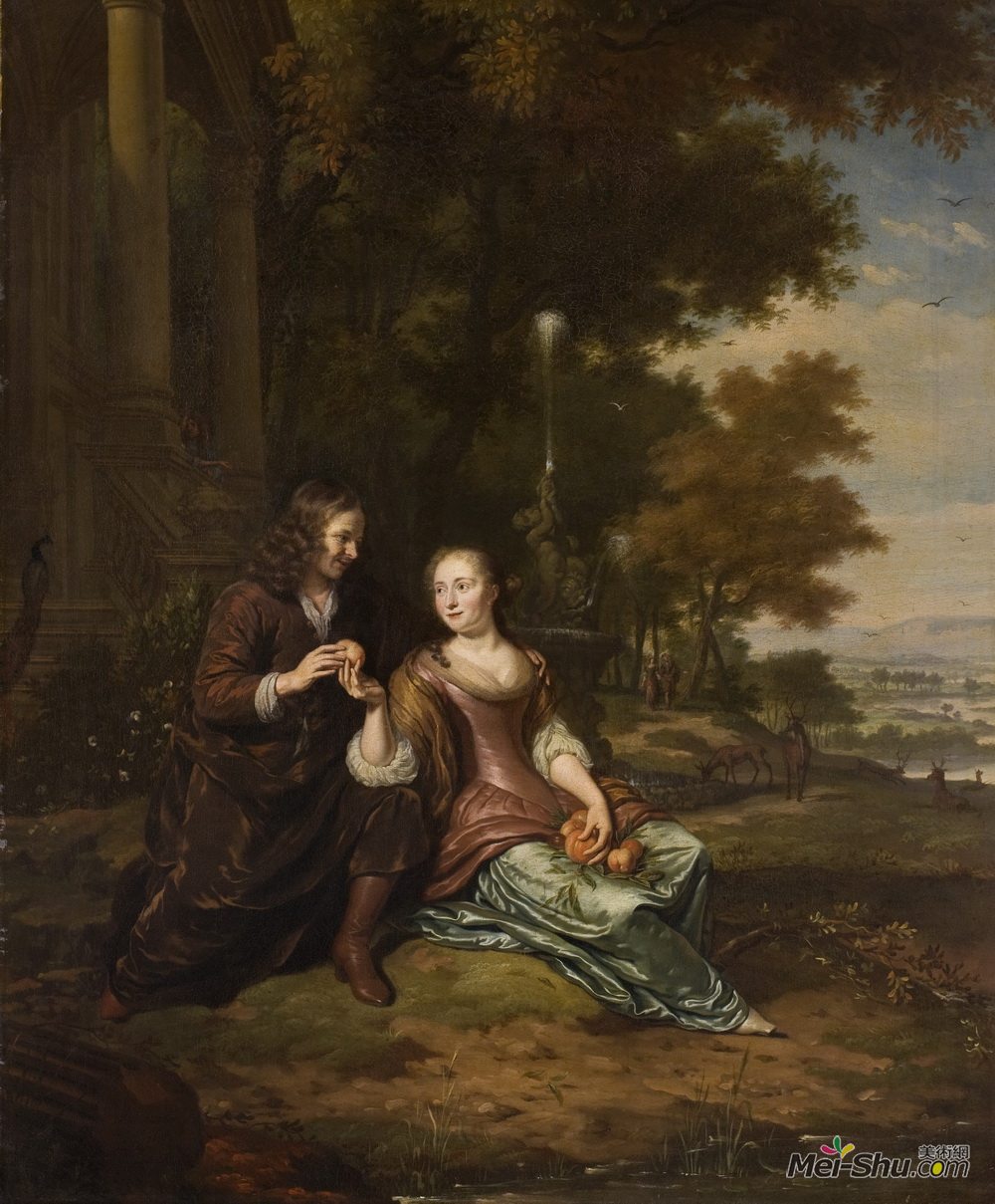 米希尔·凡·穆谢尔(Michiel van Musscher)高清作品《一对年轻夫妇的肖像》