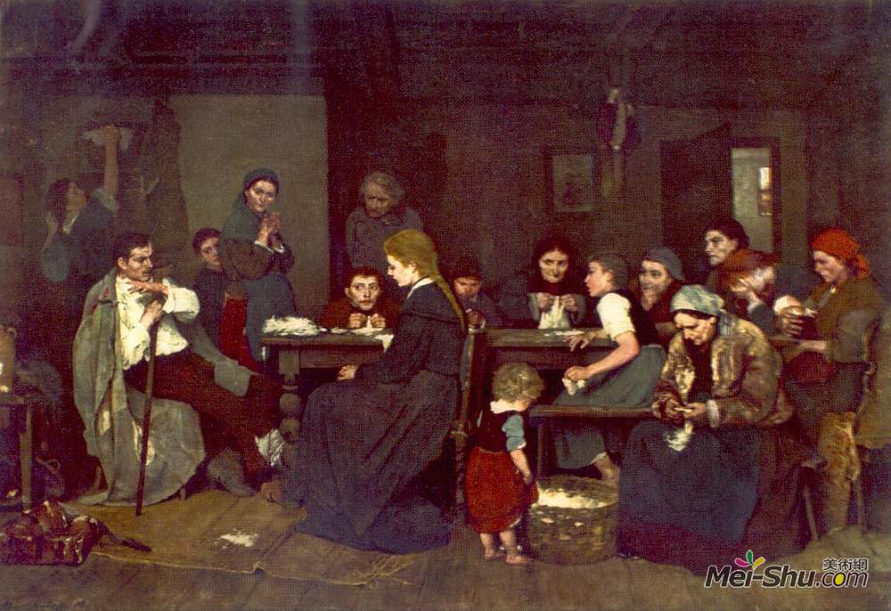 米哈伊·冯·穆卡西斯(Mihaly Munkacsy)高清作品《制作皮棉》