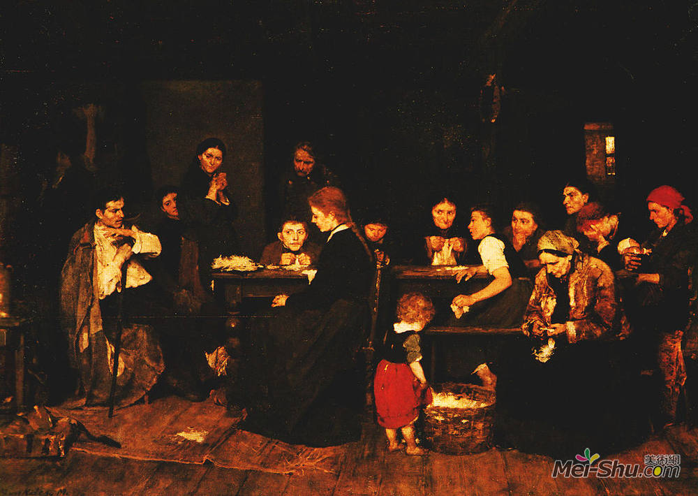 米哈伊·冯·穆卡西斯(Mihaly Munkacsy)高清作品《拔毛机》
