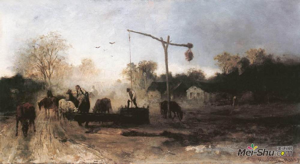 米哈伊·冯·穆卡西斯(Mihaly Munkacsy)高清作品《浇水》