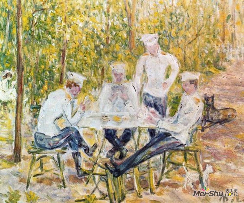 哈伊尔·拉里奥诺夫(Mikhail Larionov)高清作品《士兵打牌》
