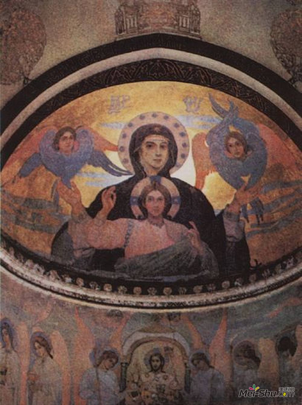 米哈伊尔·涅斯捷罗夫(Mikhail Nesterov)高清作品《A fresco by M. Nesterov from Akhali Zarzma monastery, Abastu》