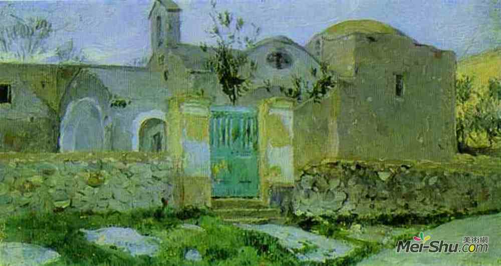 米哈伊尔·涅斯捷罗夫(Mikhail Nesterov)高清作品《卡普里寺院入口。》