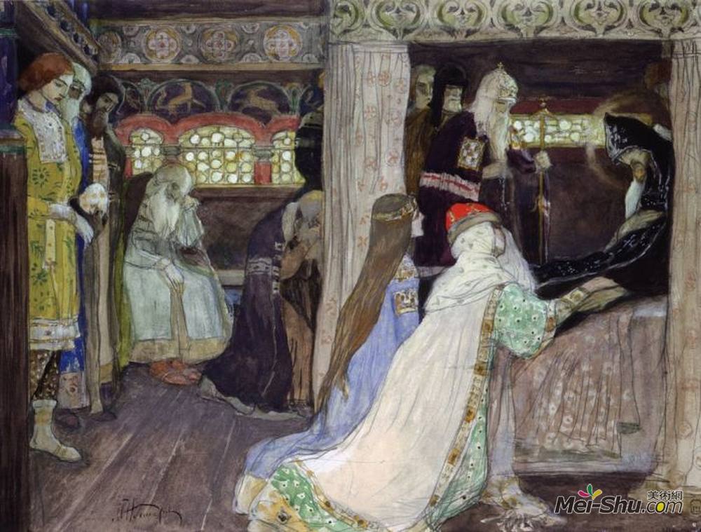 米哈伊尔·涅斯捷罗夫(Mikhail Nesterov)高清作品《亚历山大·涅夫斯基的埋葬》