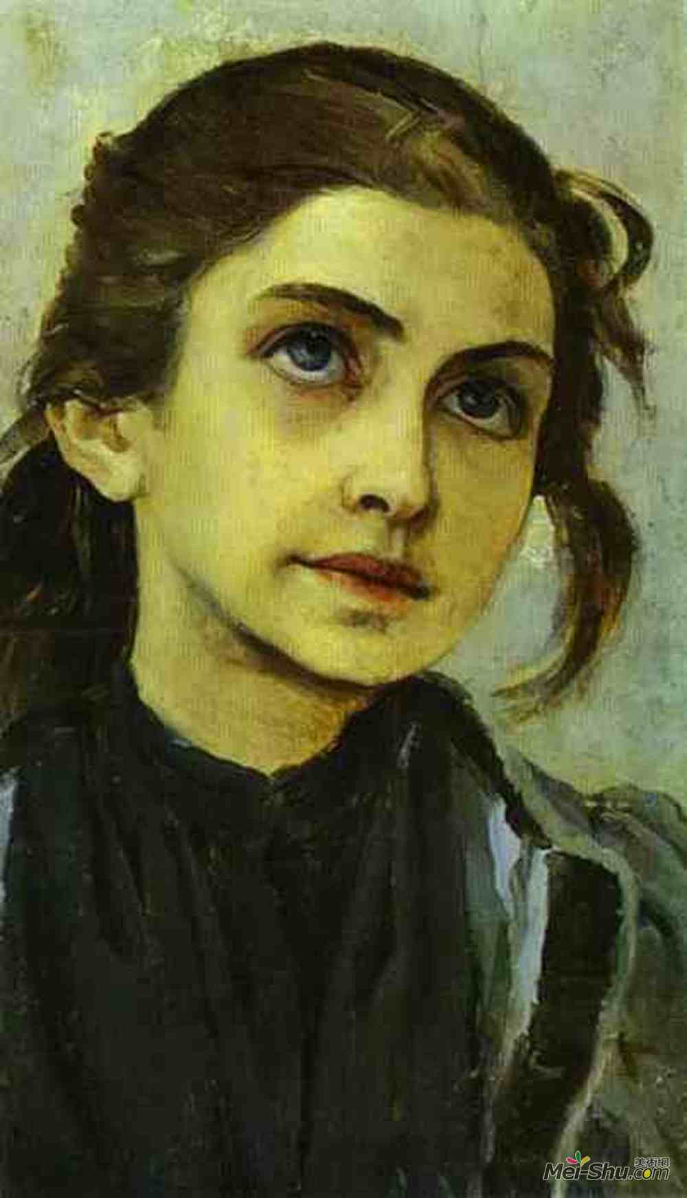 米哈伊尔·涅斯捷罗夫(Mikhail Nesterov)高清作品《少女肖像（圣塞尔吉拉多涅茨克青年研究）》